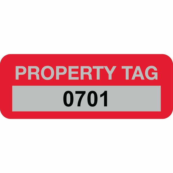 Lustre-Cal Property ID Label PROPERTY TAG5 Alum Dark Red 2in x 0.75in  Serialized 0701-0800, 100PK 253740Ma1Rd0701